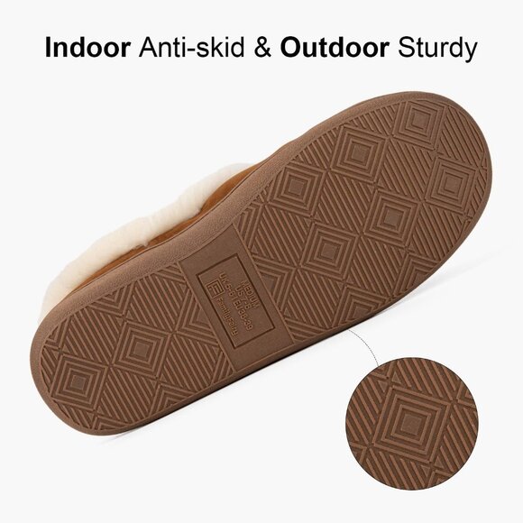 Women's Light Brown Warm Winter Velvet Fuzzy Collar House Slippers Bootie Shoes - Picture 5 of 6